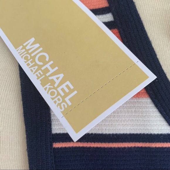 MICHAEL KORS Coral/Navy/White Striped Ruffle Dress🆕 - Picture 4 of 5